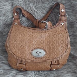 Fossil Maddox Stamped Leather Shoulder Bag, Brown Crossbody Purse